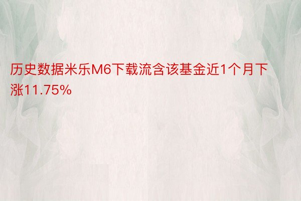 历史数据米乐M6下载流含该基金近1个月下涨11.75%
